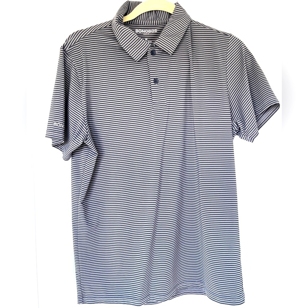 Bonobos Golf Slim Fit Polo Shirt Black/Gray Striped Stretch Sz Med Athletic